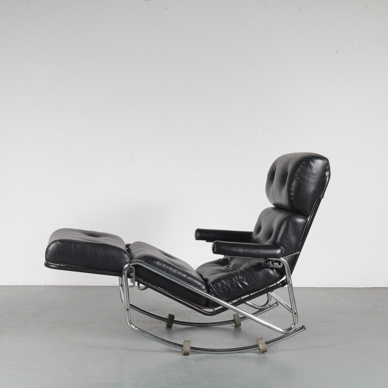 Lounge rocking chair for Jacques Adnet, France 1970