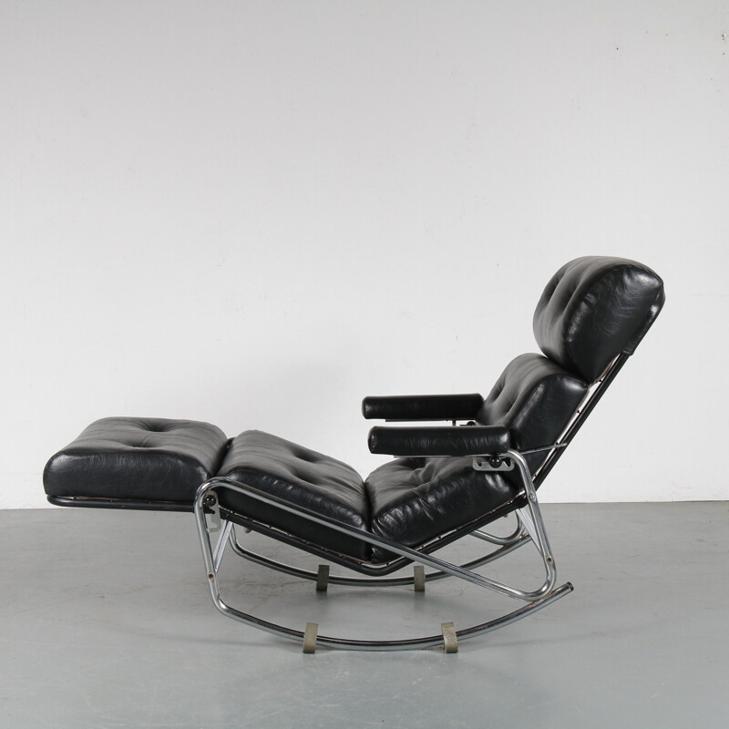 Lounge rocking chair for Jacques Adnet, France 1970