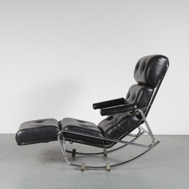 Lounge rocking chair for Jacques Adnet, France 1970