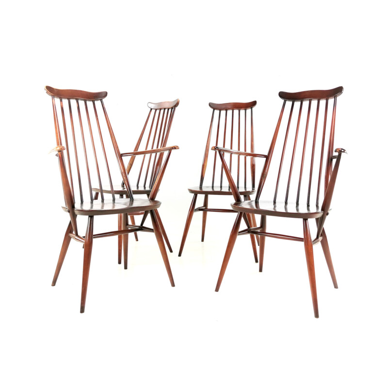 Ensemble de 4 chaises vintage d'orfèvre Ercol Elm & Beech 1960