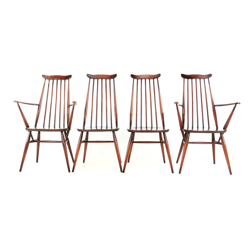 Ensemble de 4 chaises vintage d'orfèvre Ercol Elm & Beech 1960