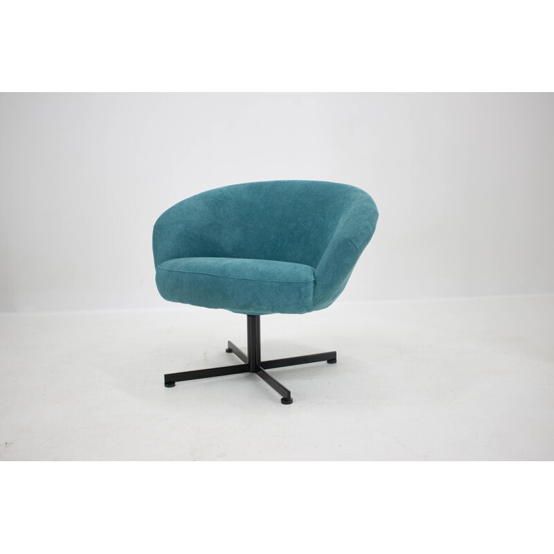 Vintage blue swivel armchair, Czechoslovakia 1970