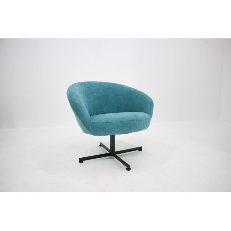 Vintage blue swivel armchair, Czechoslovakia 1970