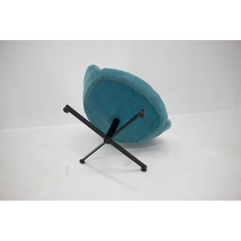 Vintage blue swivel armchair, Czechoslovakia 1970