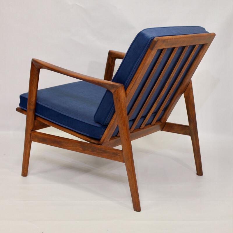 Vintage blue armchair by Stefan from Swarzędzkie 1960