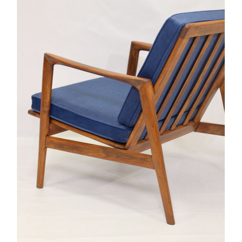 Vintage blue armchair by Stefan from Swarzędzkie 1960