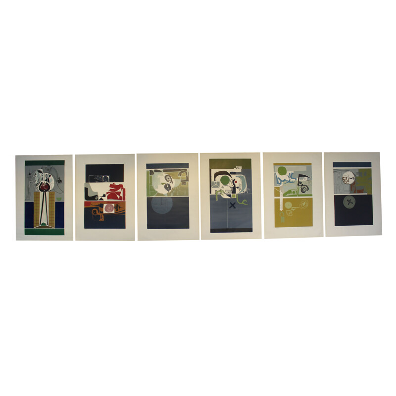 Set of 6 vintage italian abstract paintings 1966