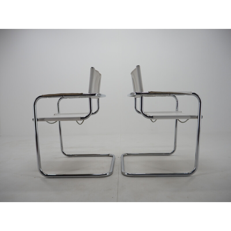 Pair of vintage chrome leather armchairs