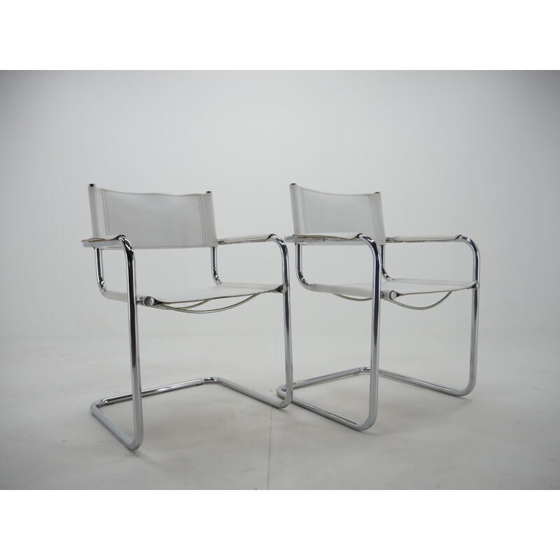 Pair of vintage chrome leather armchairs