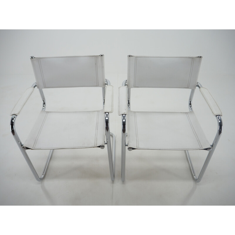 Pair of vintage chrome leather armchairs