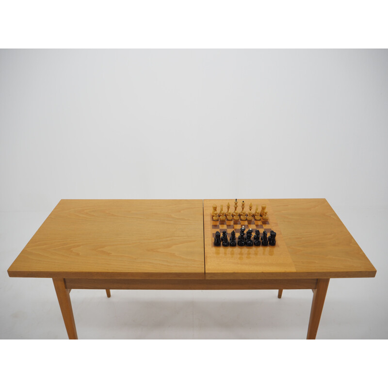 Vintage wooden chess table, Czechoslovakia