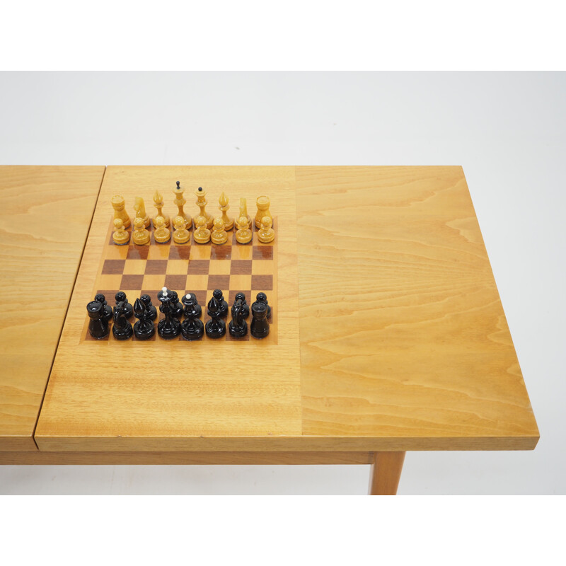 Vintage wooden chess table, Czechoslovakia