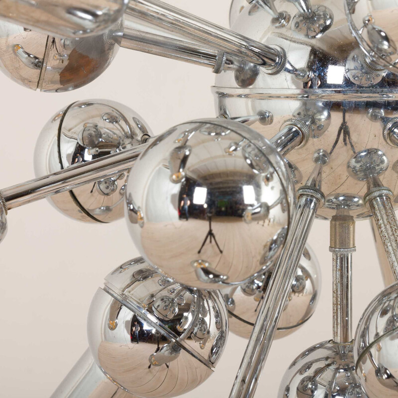 Pair of vintage chrome space age sputnik chandeliers 1970