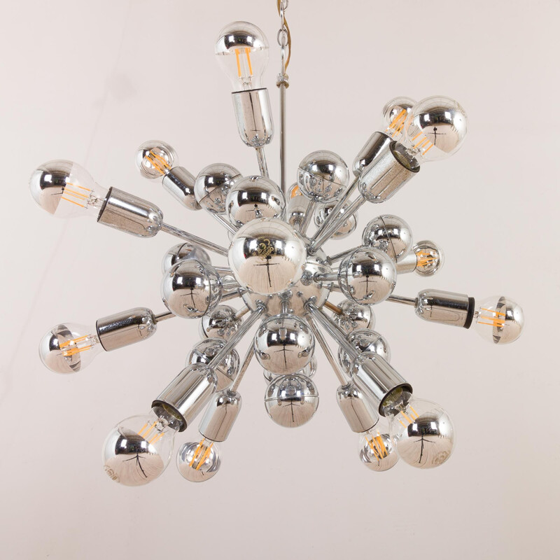 Pair of vintage chrome space age sputnik chandeliers 1970