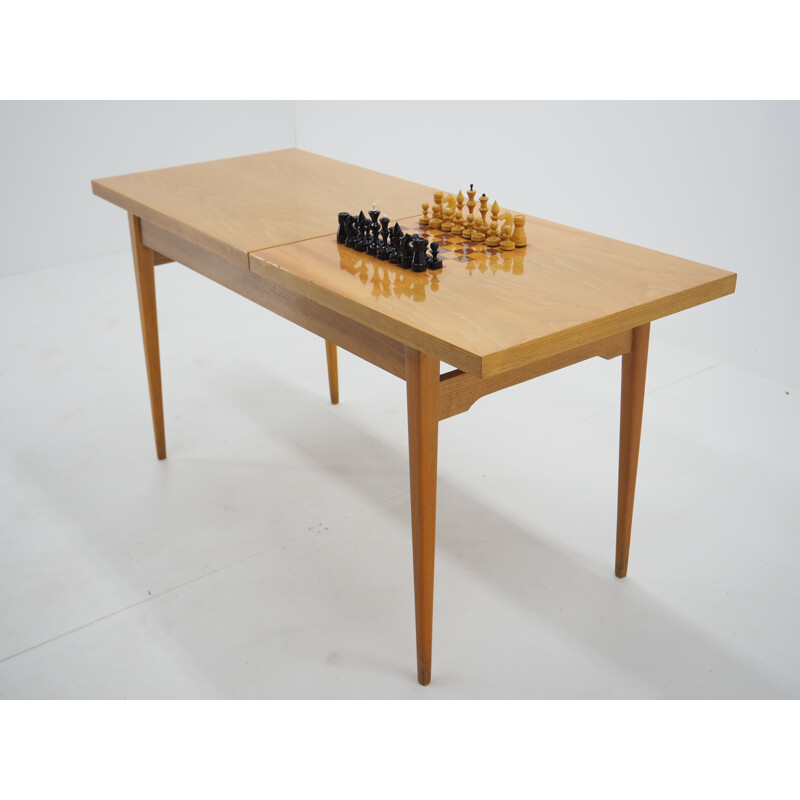 Vintage wooden chess table, Czechoslovakia