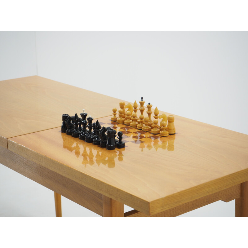 Vintage wooden chess table, Czechoslovakia