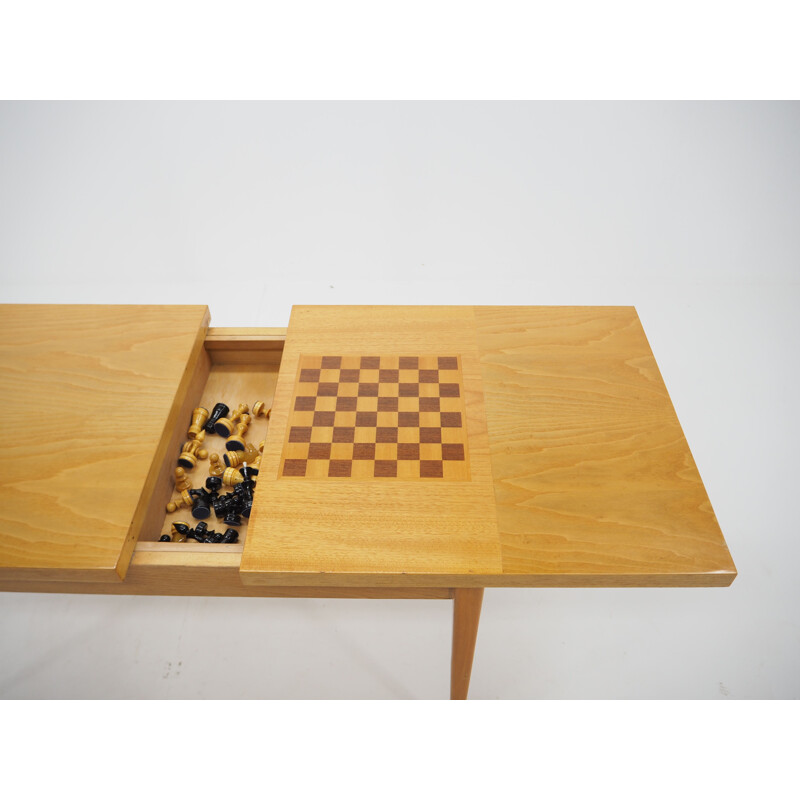 Vintage wooden chess table, Czechoslovakia