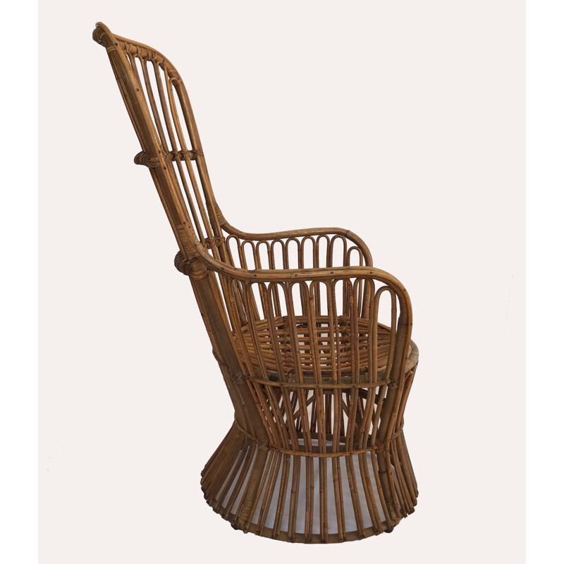 Vintage rotan fauteuil van Dal Vera Italië 1950