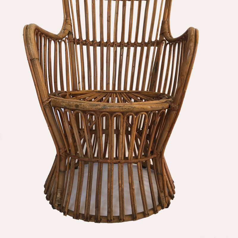 Vintage rotan fauteuil van Dal Vera Italië 1950