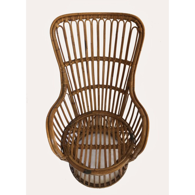 Poltrona Vintage rattan de Dal Vera Itália 1950