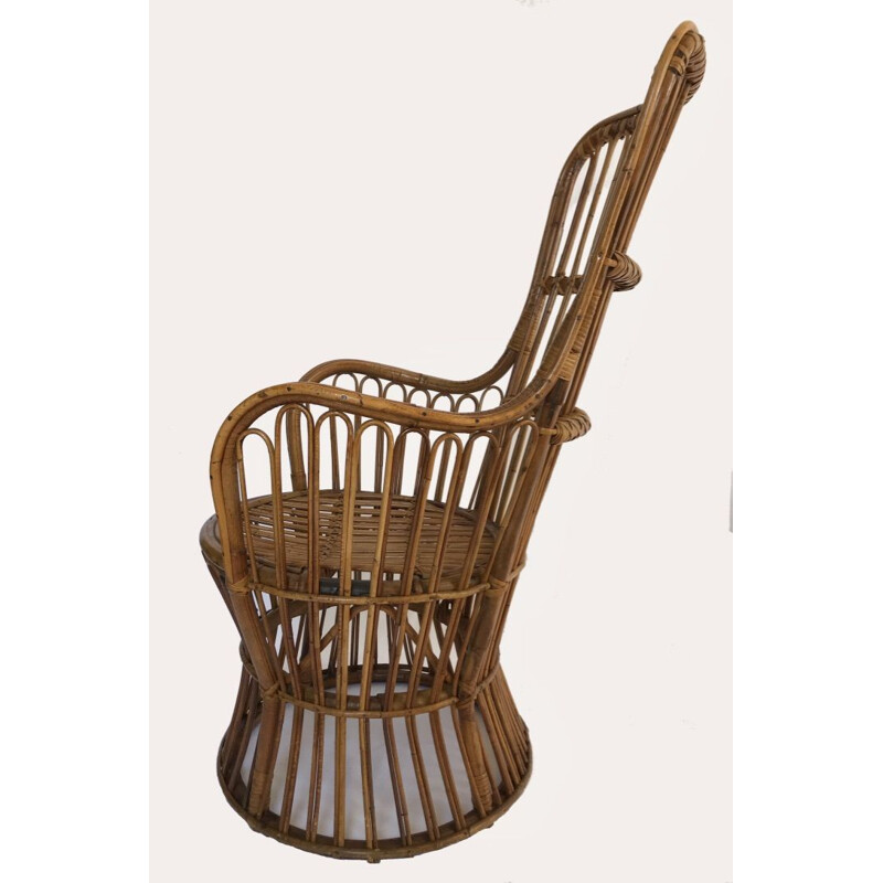 Vintage rotan fauteuil van Dal Vera Italië 1950
