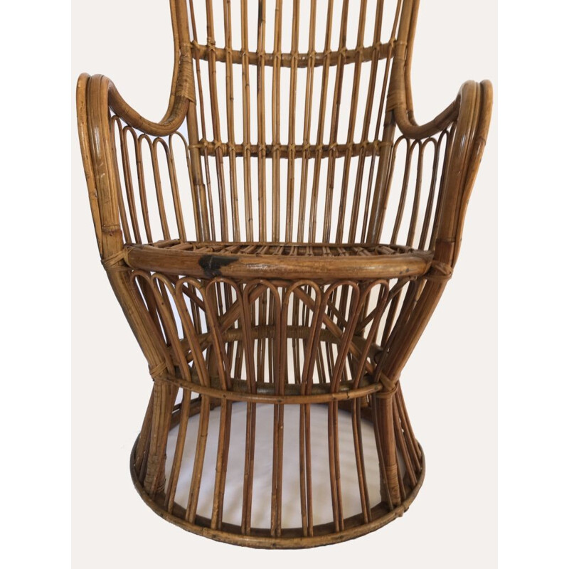 Poltrona Vintage rattan de Dal Vera Itália 1950