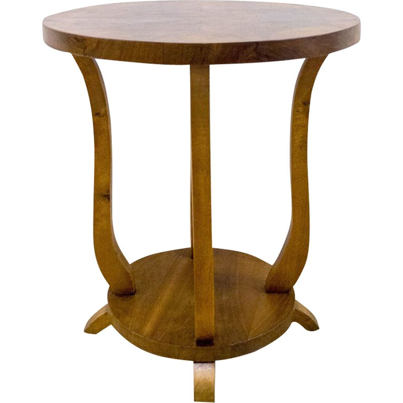 Vintage Round Art Deco Walnut Side Table