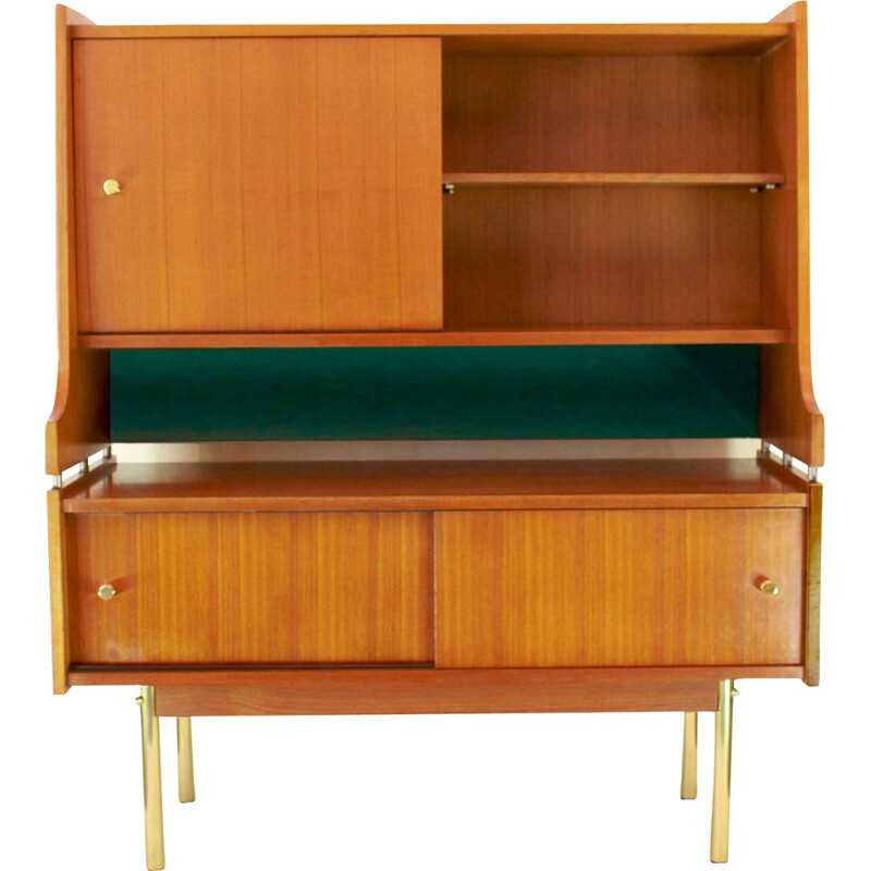 Vintage Scandinavian Sideboard In Solid Teak And Brass 1950s