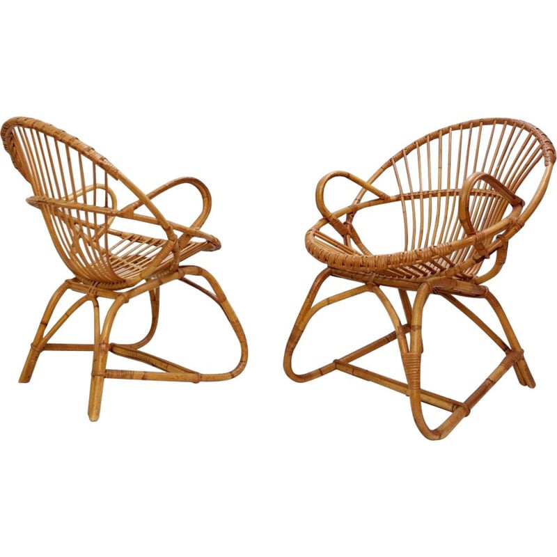 Pair Of Vintage Bamboo And Rattan Chairs France 1960s