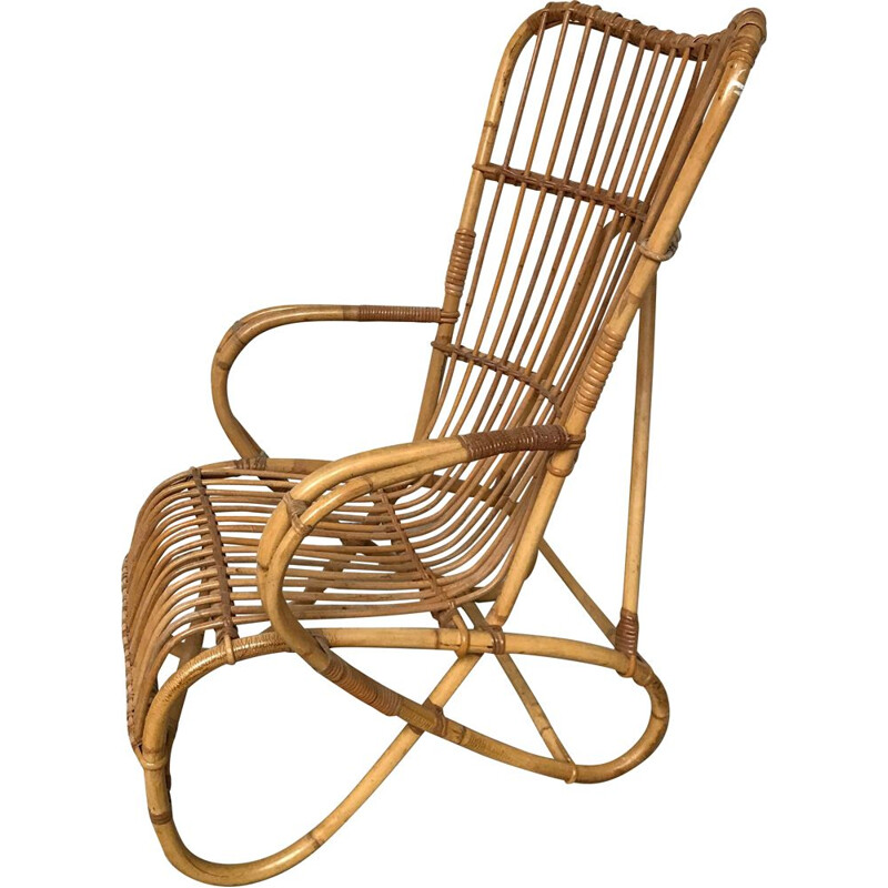 Vintage rattan and bamboo armchair 1960