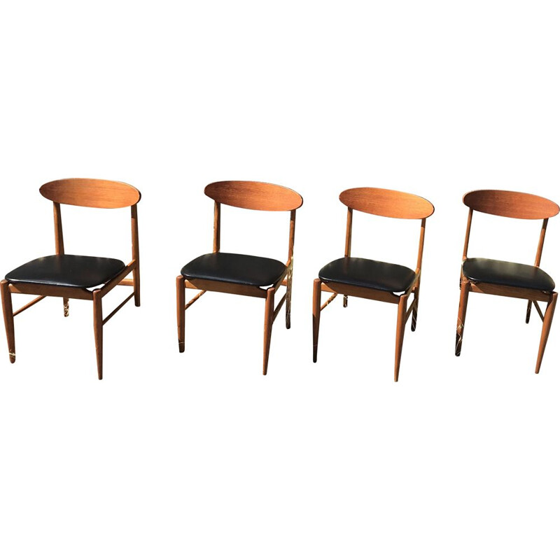 Lot de 4 chaises vintage scandinaves teck et Skaï 1960