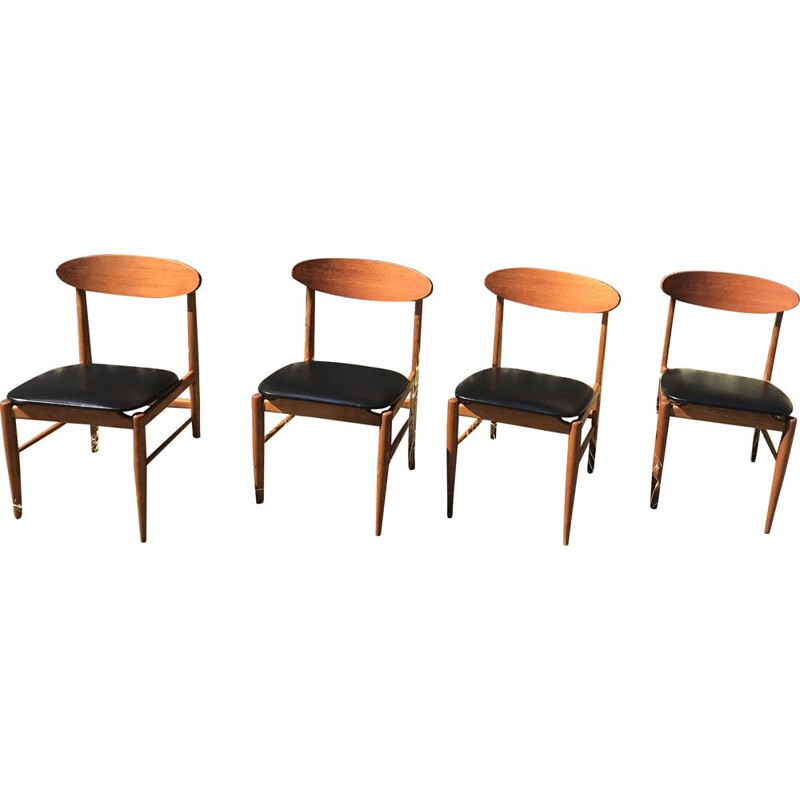 Set of 4 vintage Scandinavian teak and Skai 1960 chairs