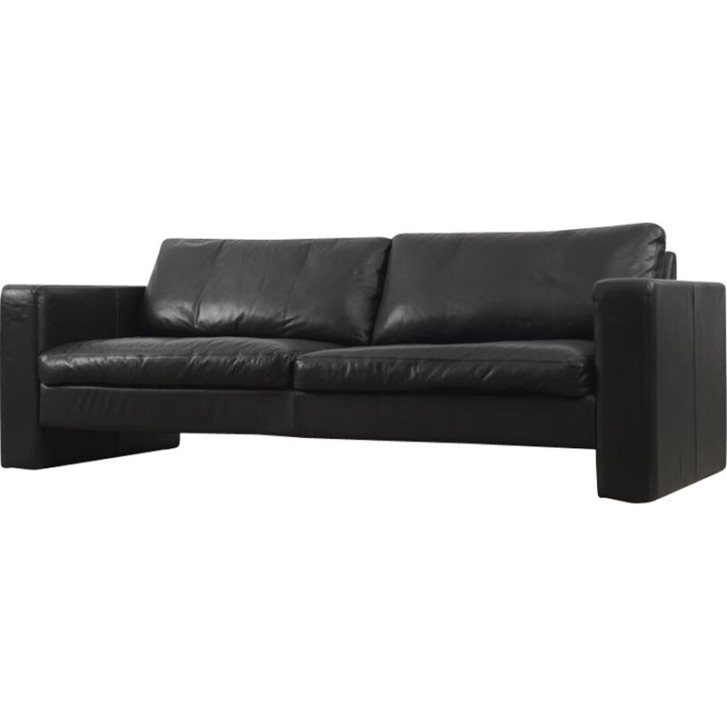 Vintage Conseta sofa in black leather by Friedrich Wilhelm Möller for the COR 1964