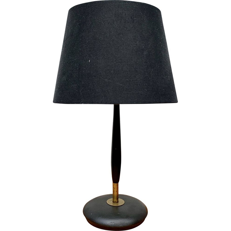 Vintage wood and brass table lamp 1950