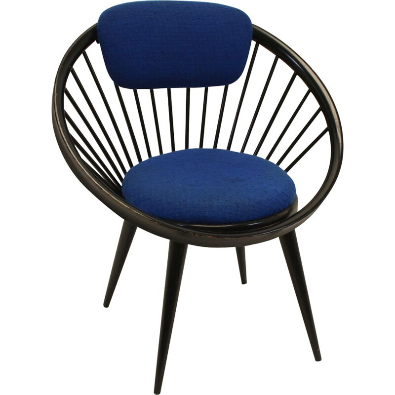 Chaise ronde vintage Yngve ekstrom Black bleu 1960