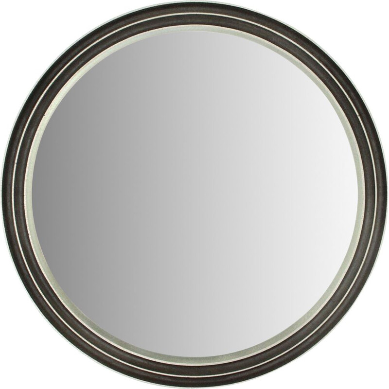 Vintage round mirror with aluminium frame by Lorenzo Burchiellaro 1970