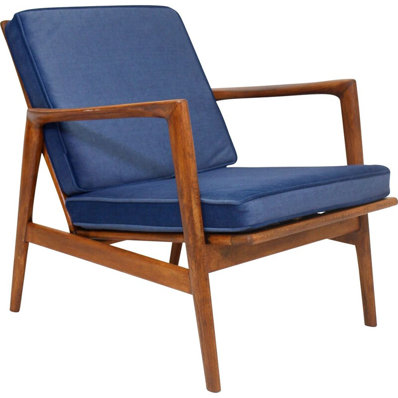 Vintage blue armchair by Stefan from Swarzędzkie 1960