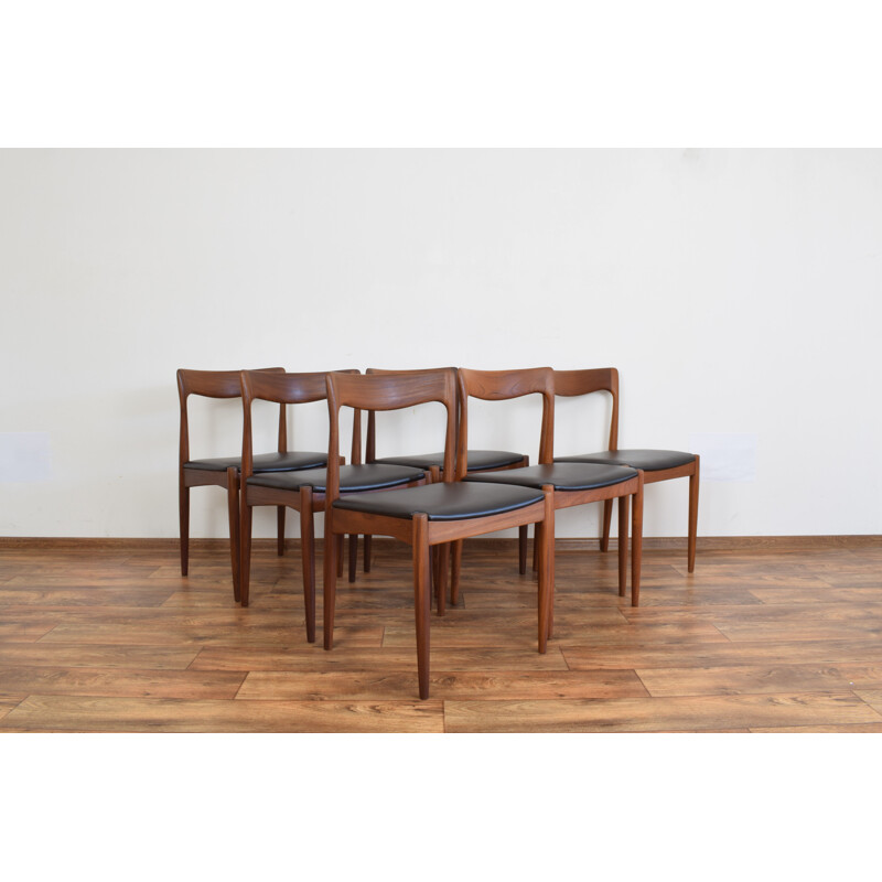Ensemble de 6 chaises vintage danoises en teck et cuir par Arne Vodder pour Vamo 1960