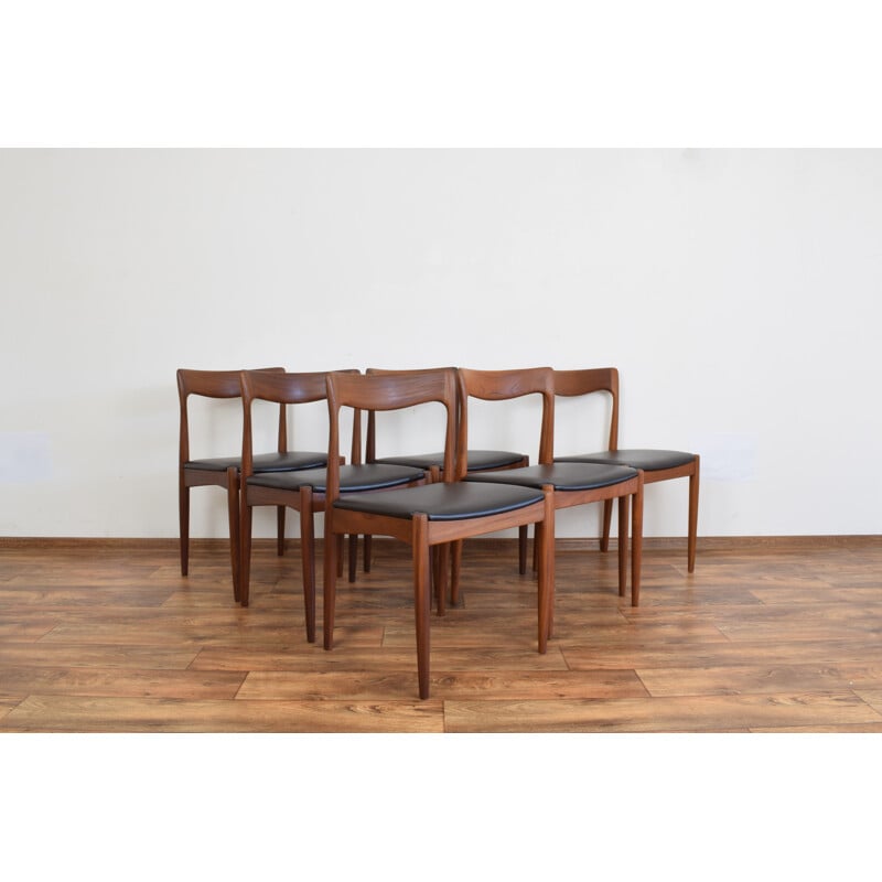 Set of 6 vintage Danish teak and leather chairs by Arne Vodder for Vamo 1960