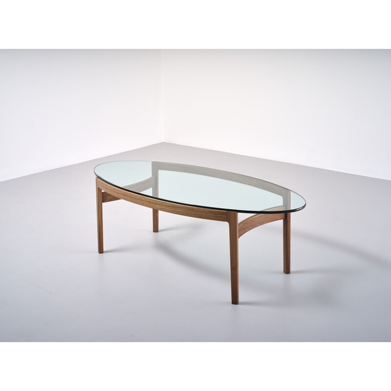 Vintage elliptical coffee table by Ib Kofod-Larsen for Fröscher Germany 1970