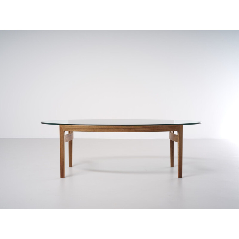 Vintage elliptical coffee table by Ib Kofod-Larsen for Fröscher Germany 1970