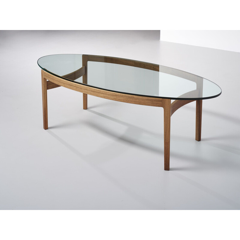 Vintage elliptical coffee table by Ib Kofod-Larsen for Fröscher Germany 1970