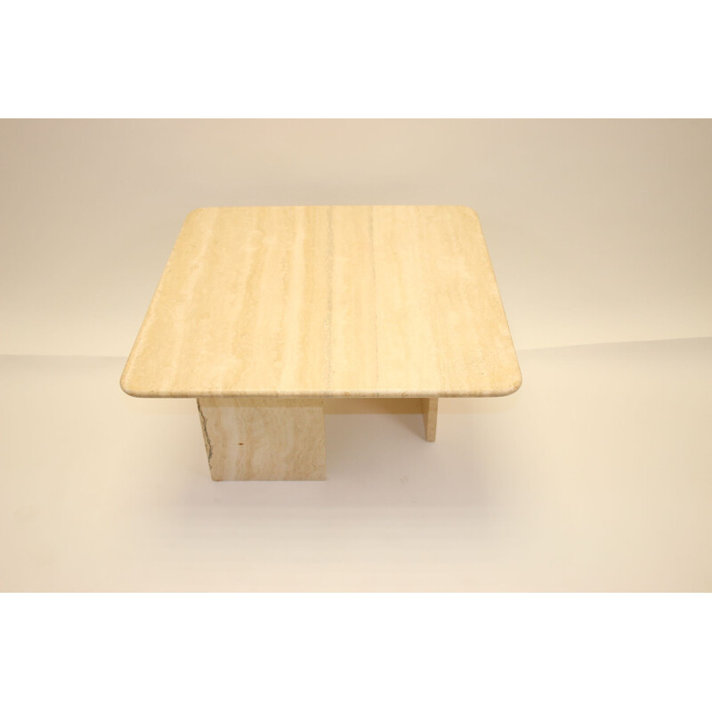 Square vintage coffee table in Travertine marble