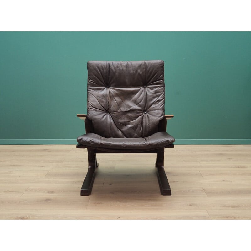 Vintage brown leather armchair Denmark 1970