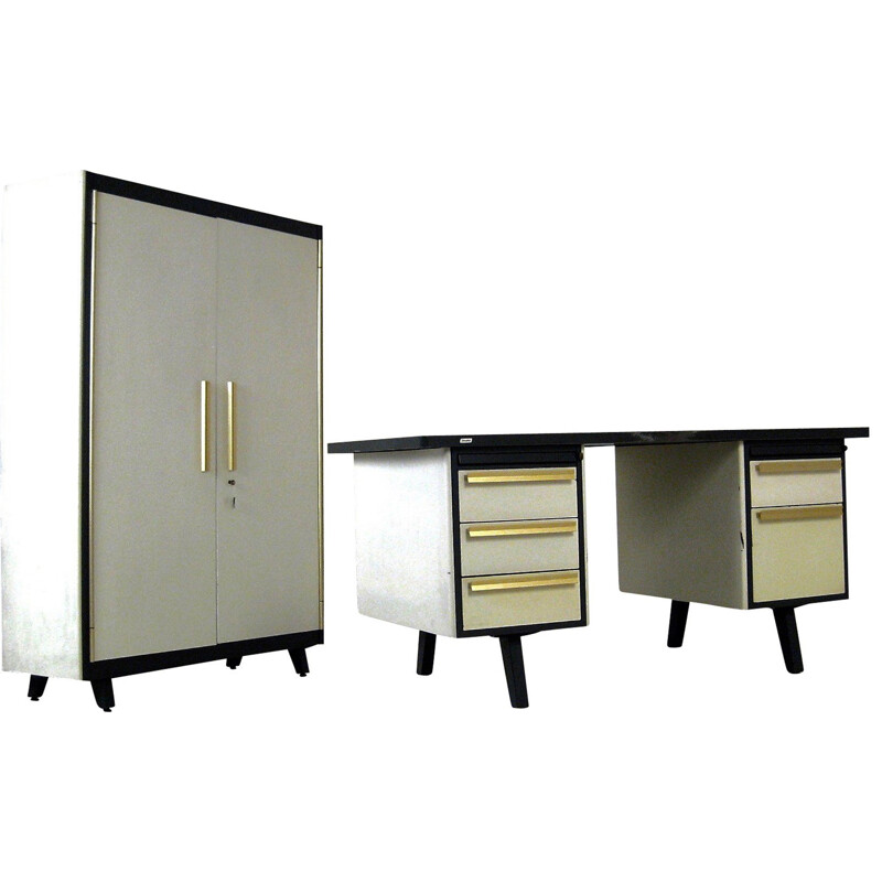 Set of 2 office pieces with a desk and a metal cupboard - 1960s