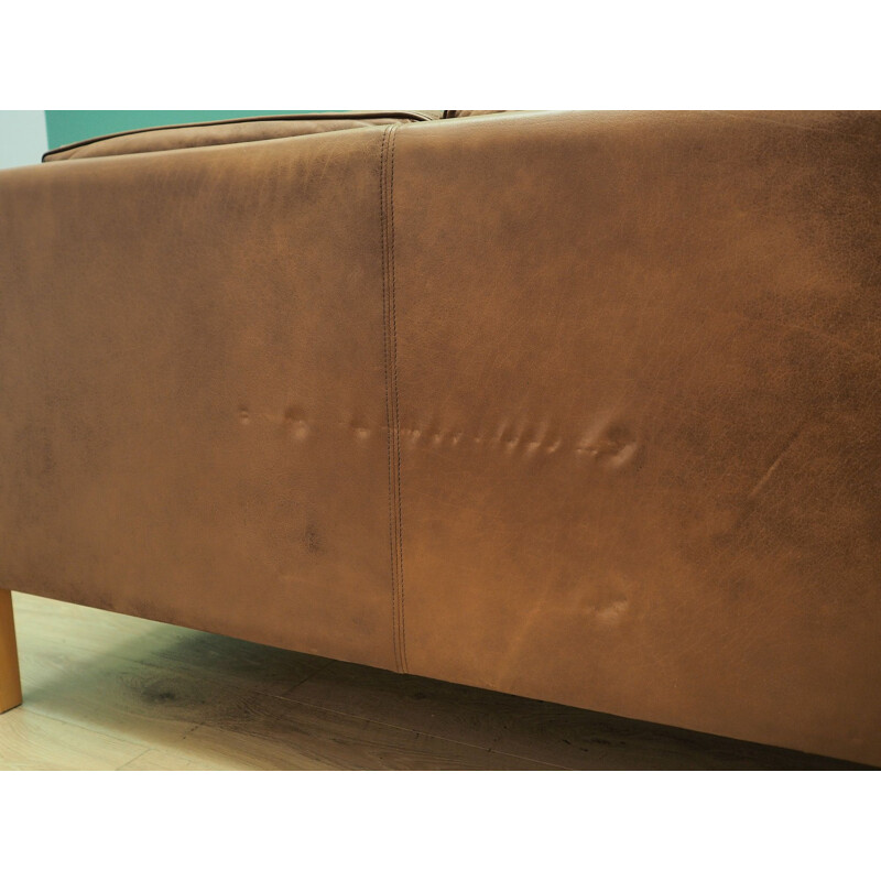 Canapé vintage en cuir brun Mogensen Koch Danemark 1960