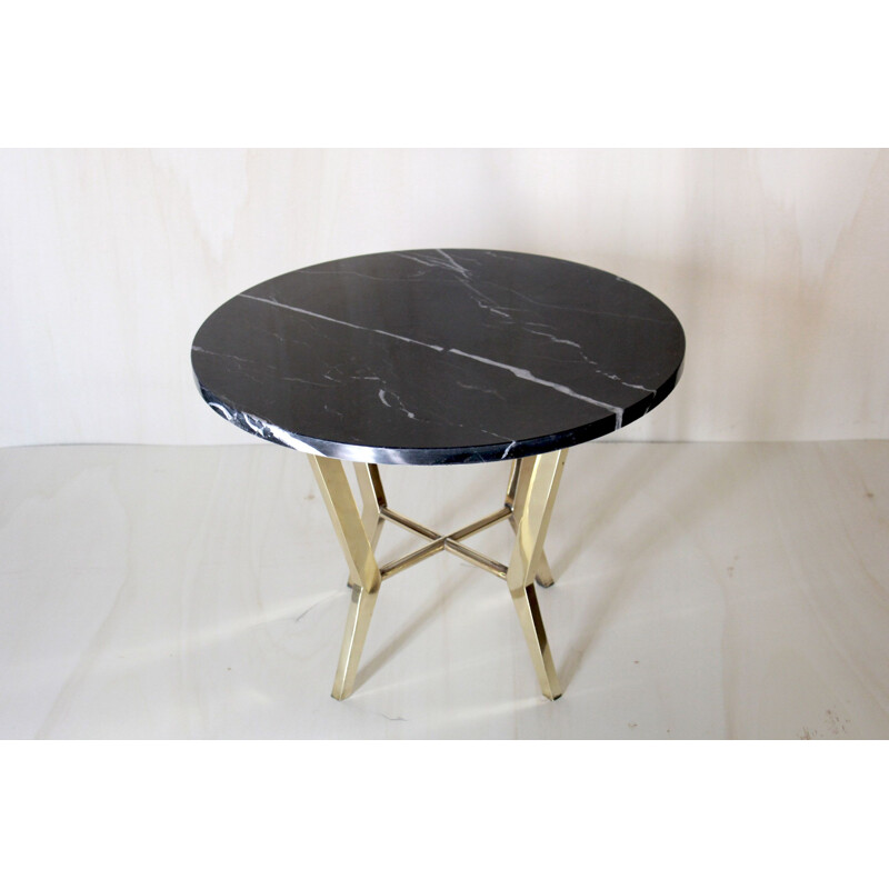 Table basse vintage en marbre avec structure en laiton 1970