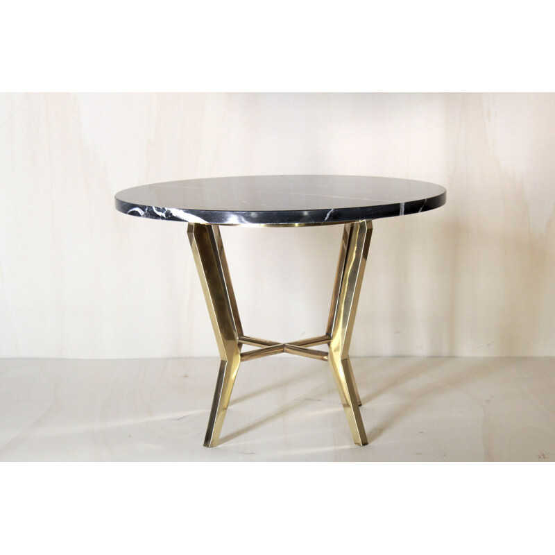Vintage marble coffee table with brass frame 1970
