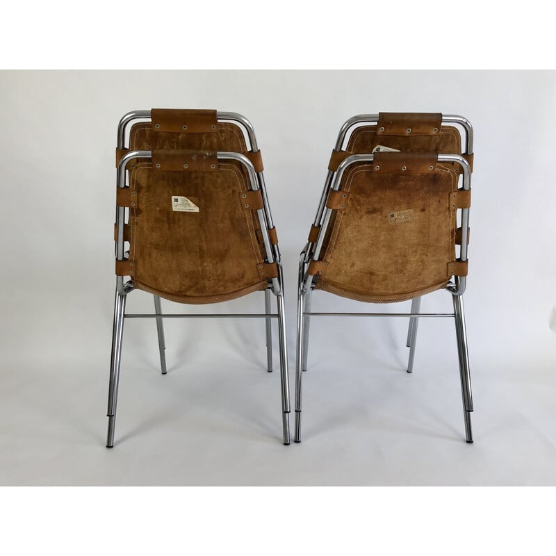 Set of 4 vintage leather chairs by Charlotte Perriand for the ski resort of Les Arcs 1960
