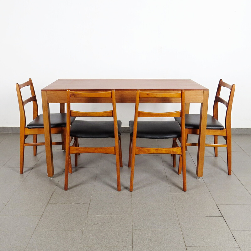 Vintage dining table set with 4 chairs by UP Zavody Czechoslovakia 1970